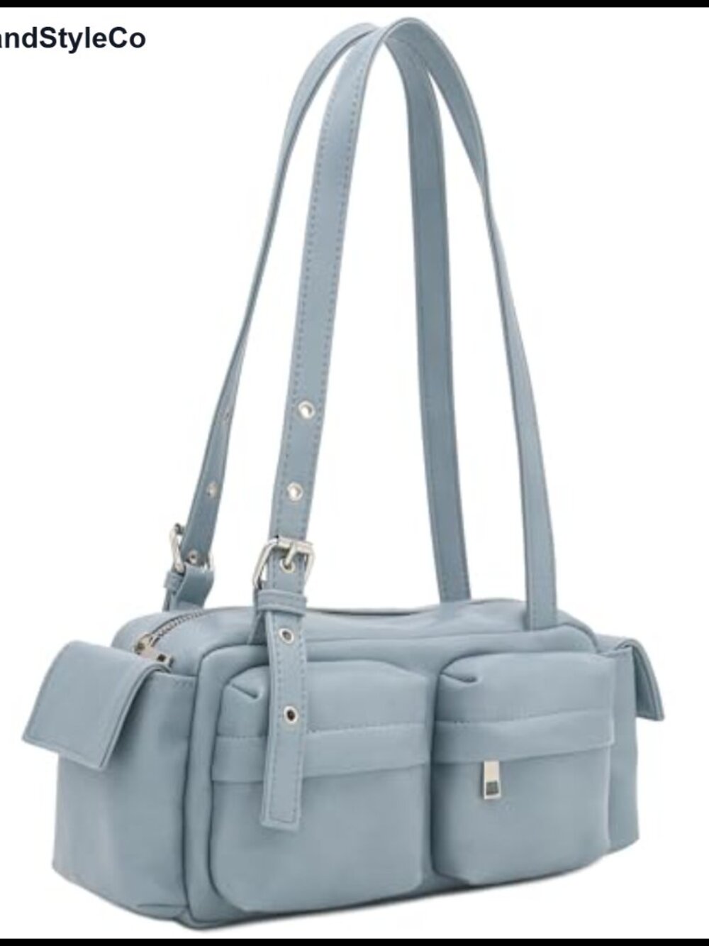 FashionPuzzle Glossy PU Leather Multi Pocket Shoulder Bag Satchel